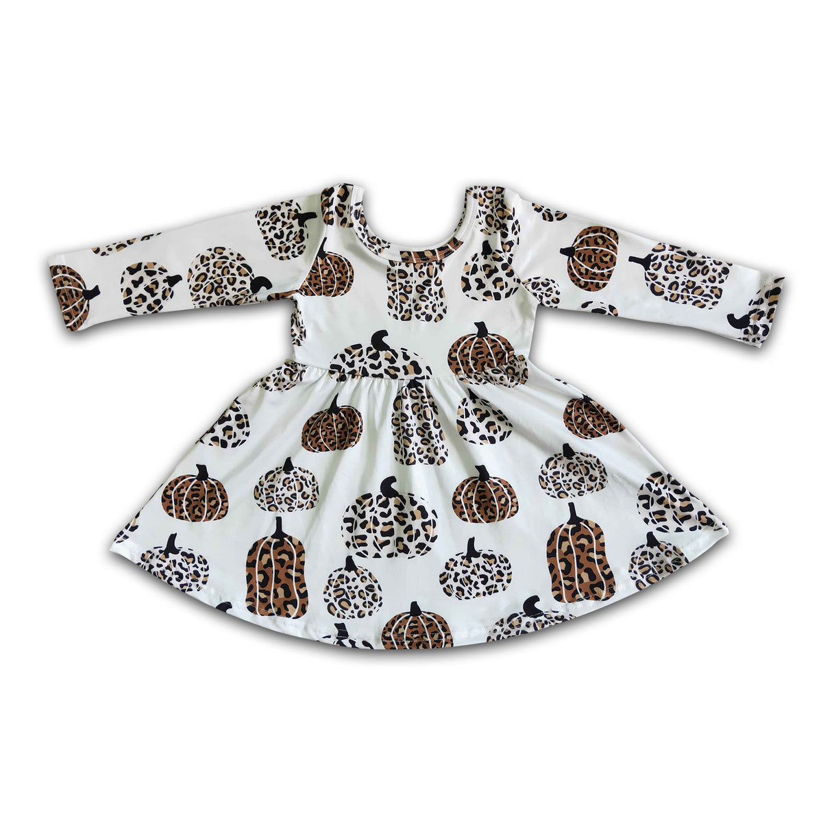 Leopard pumpkin long sleeve girls fall dresses