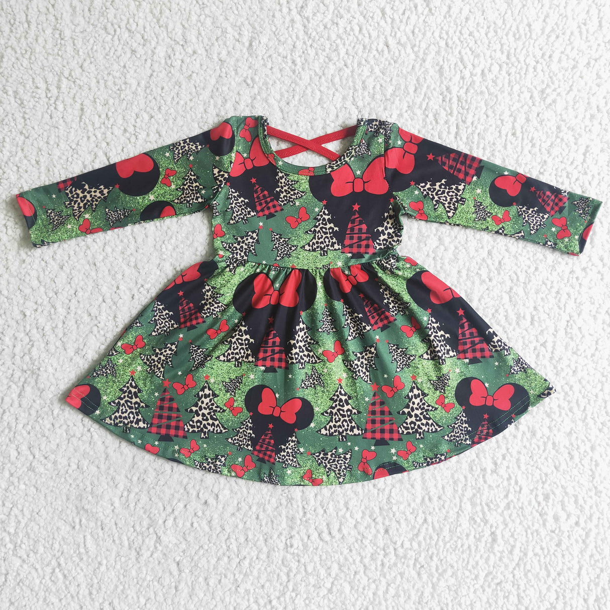 Leopard plaid Christmas tree cute mouse kids twirl dresses