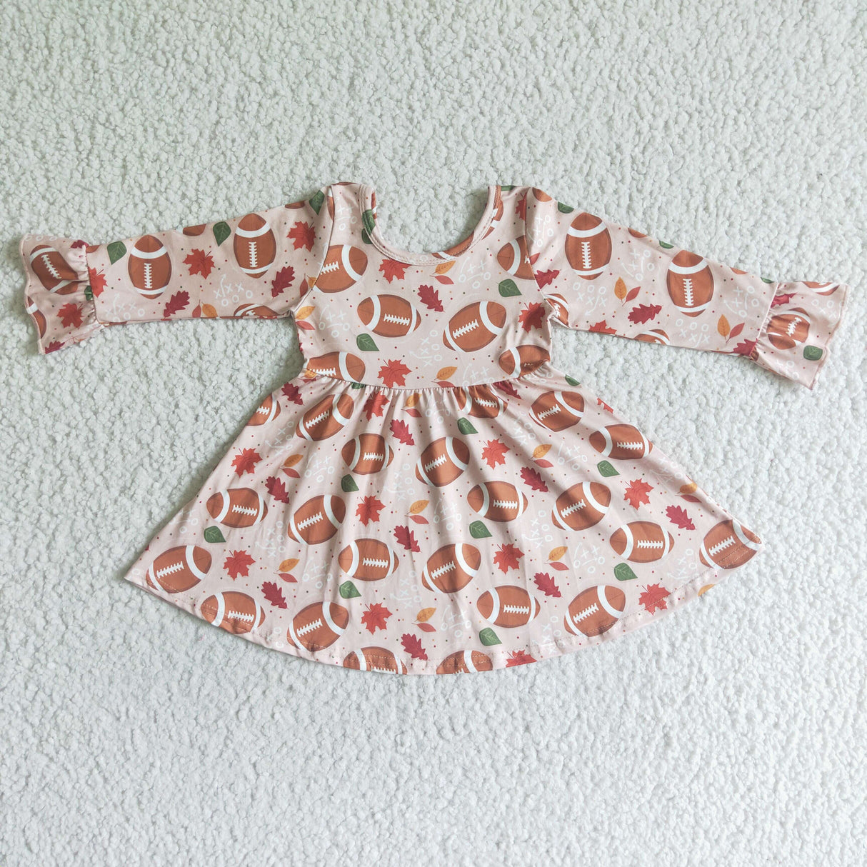 Football leaves long sleeve girls fall dresses