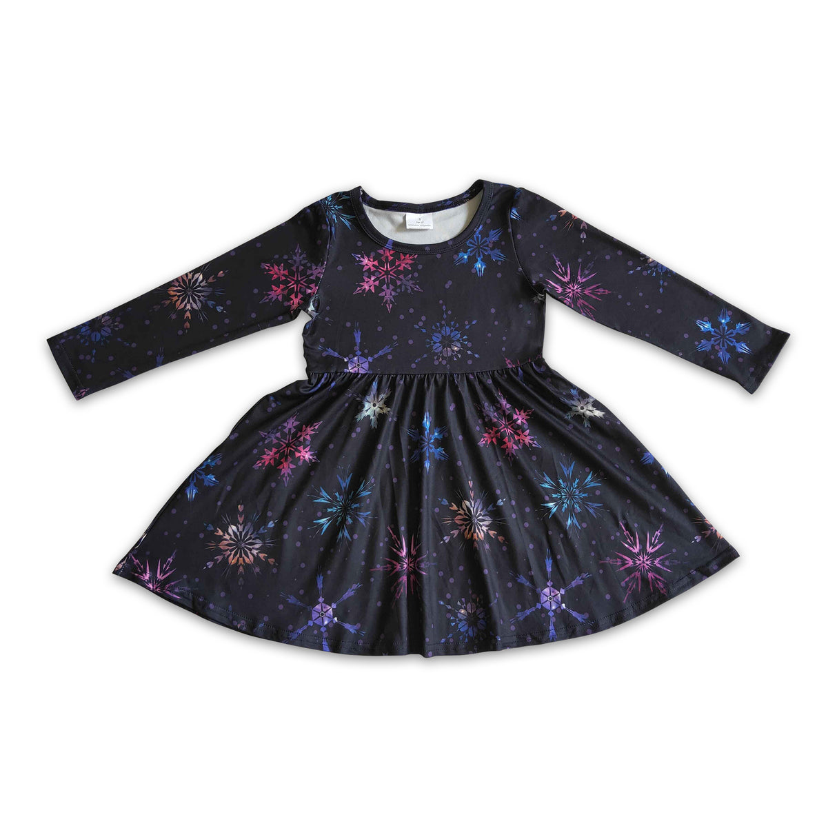 Snowflake long sleeves kids girls winter twirl dresses