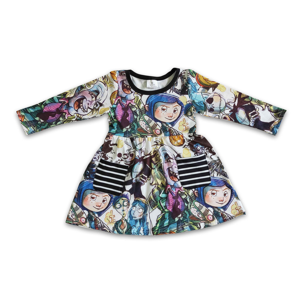 Long sleeve pocket skull baby girls Halloween dresses