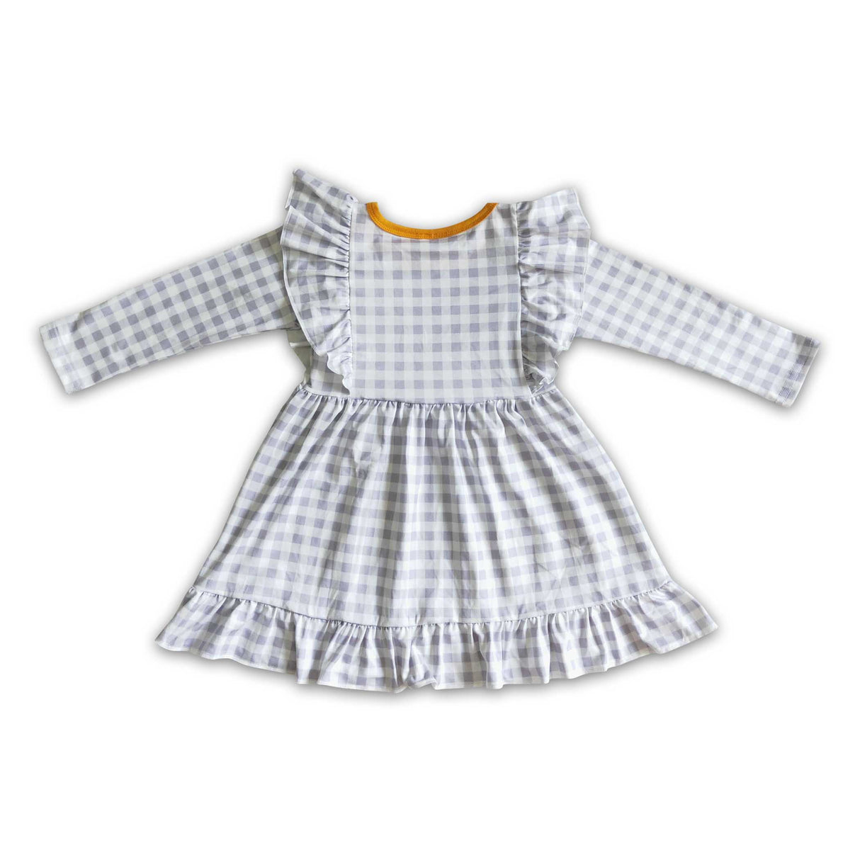 Turkey pumpkin grey plaid girls Thanksgiving dress