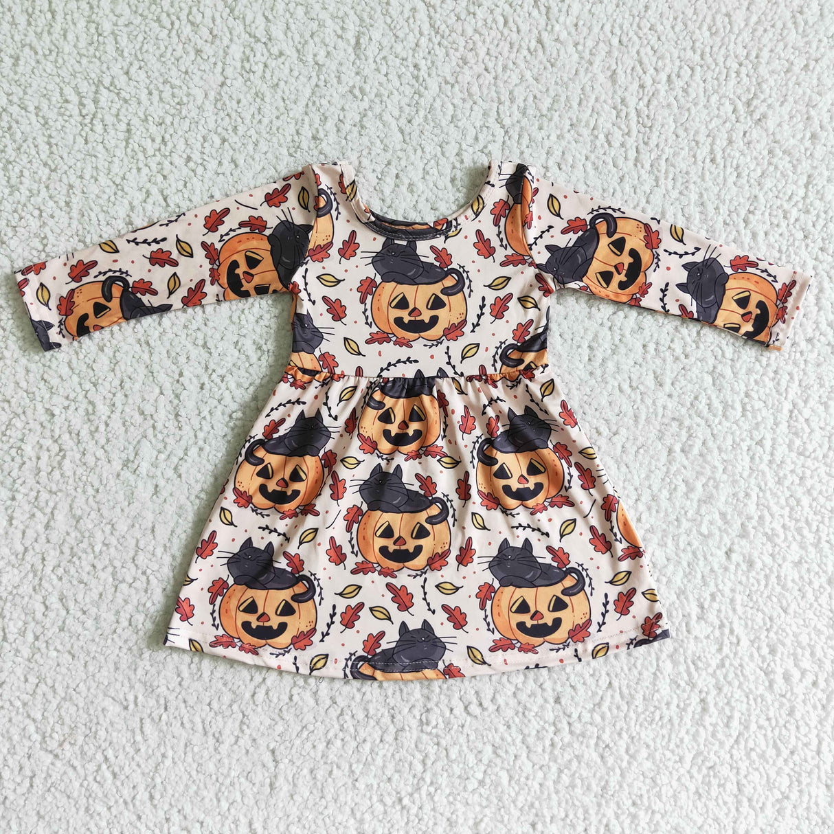 Cat pumpkin long sleeves baby girls Halloween dresses