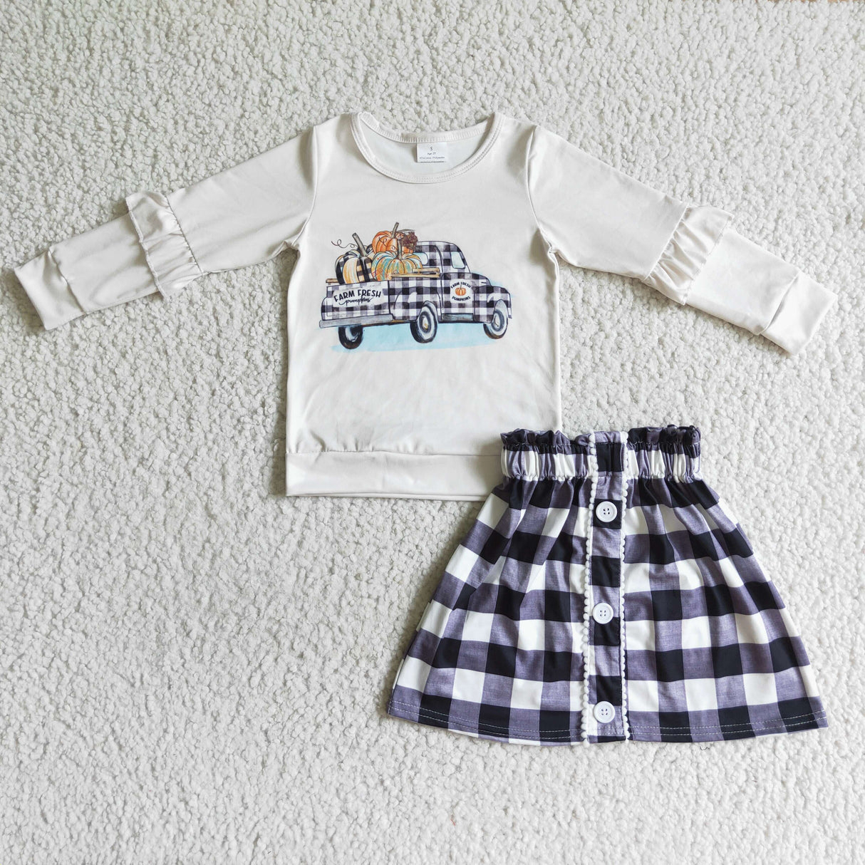 Farm fresh pumpkin plaid skirt set girls fall clothes