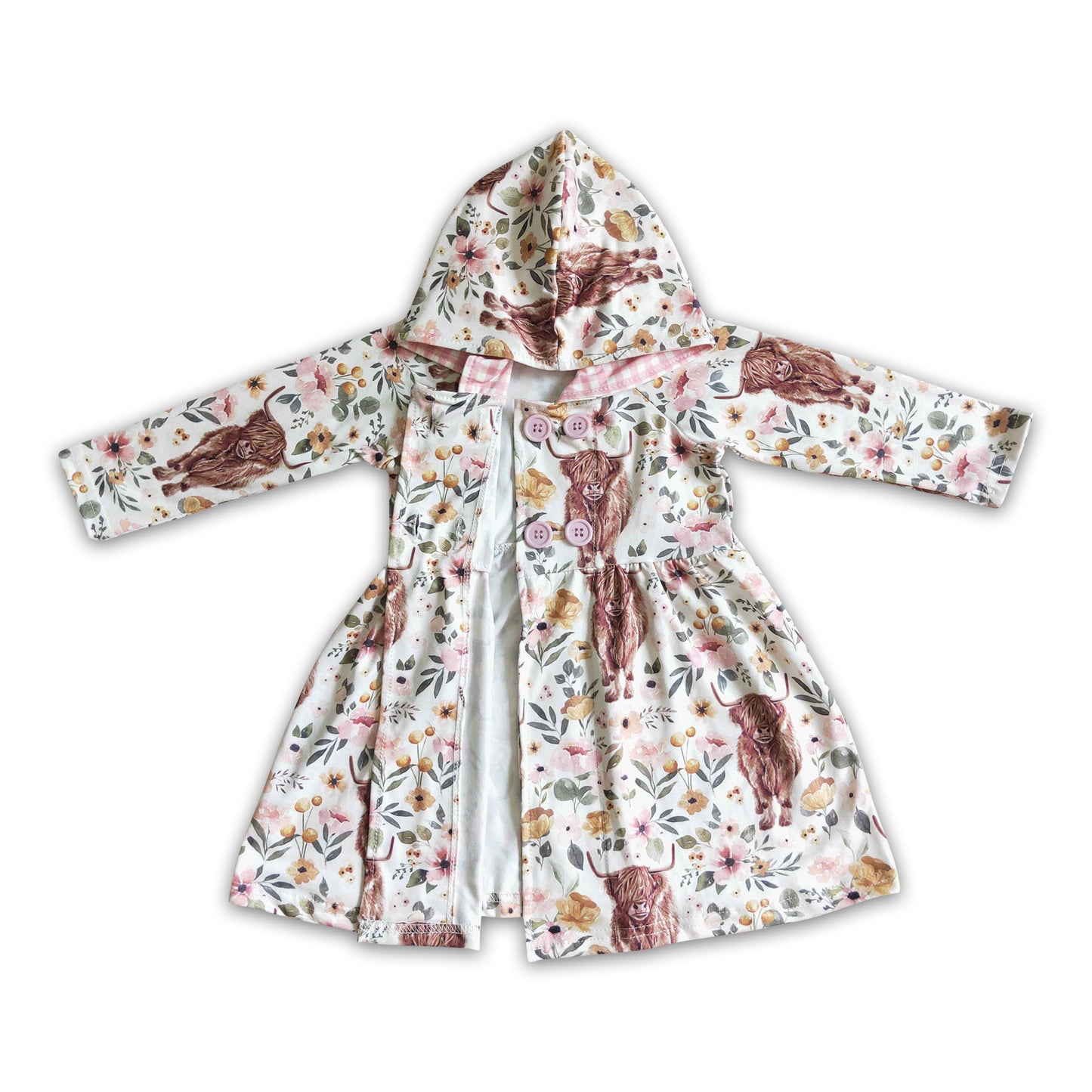Highland cow floral girls fall hoodie dress