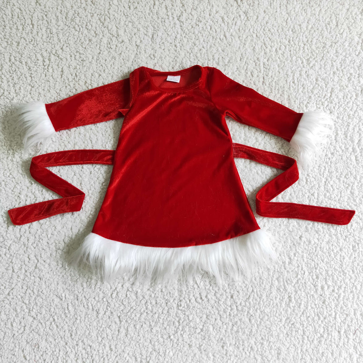 Faux fur velvet santa baby kids Christmas dresses