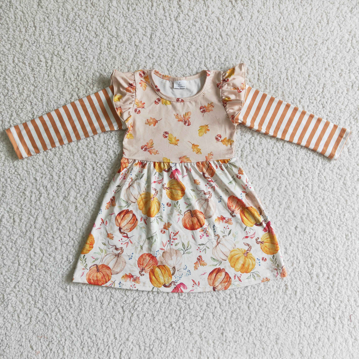 Leaves pumpkin long sleeves baby girls fall dress