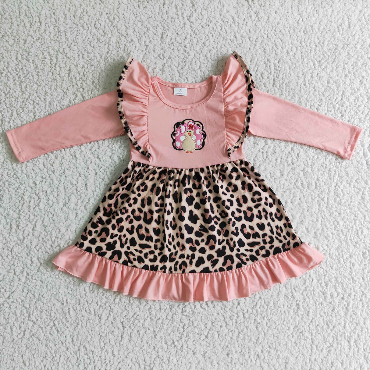 Pink turkey embroidery leopard baby kids Thanksgiving dress