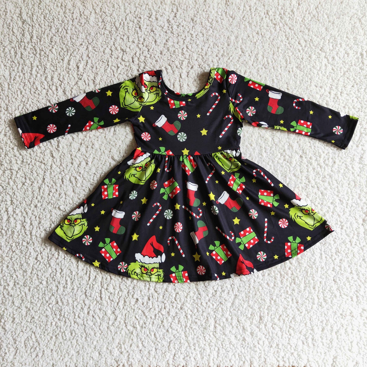 Green face candy cane gift baby girls twirl Christmas dresses