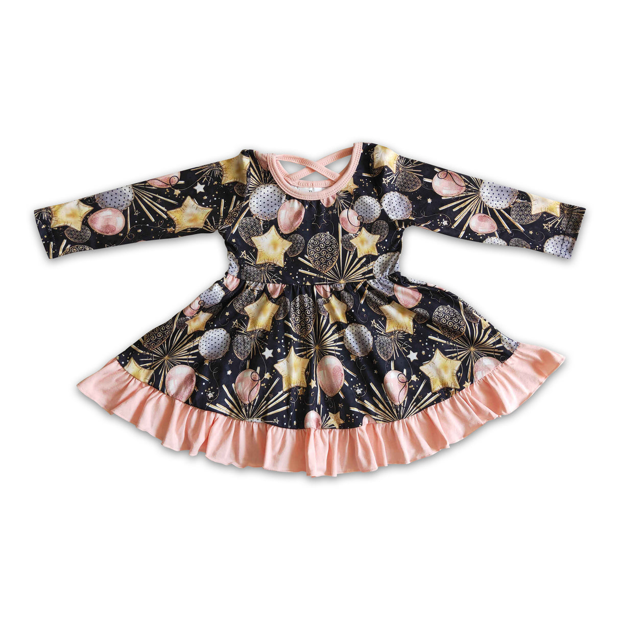 Fireworks balloon kids girls Happy New Year twirl dress