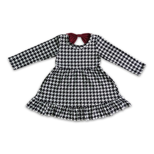 Houndstooth long sleeves baby girls ruffle dresses