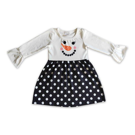 Snowman black polka dots baby girls winter dresses