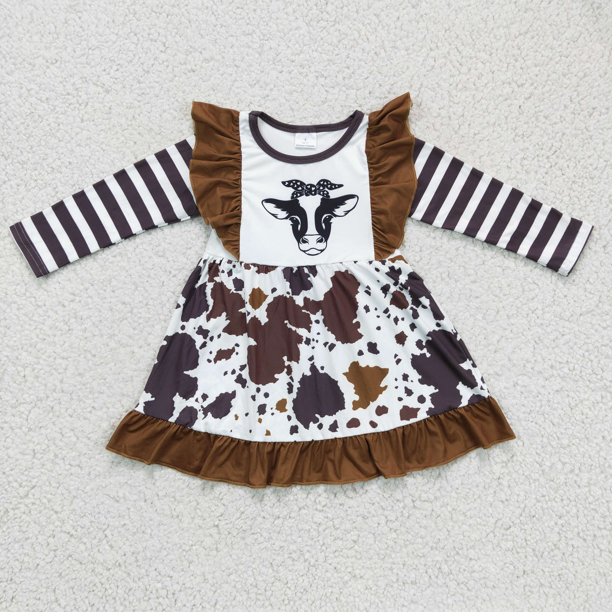 Cow print flutter sleeves baby girls western dresses
