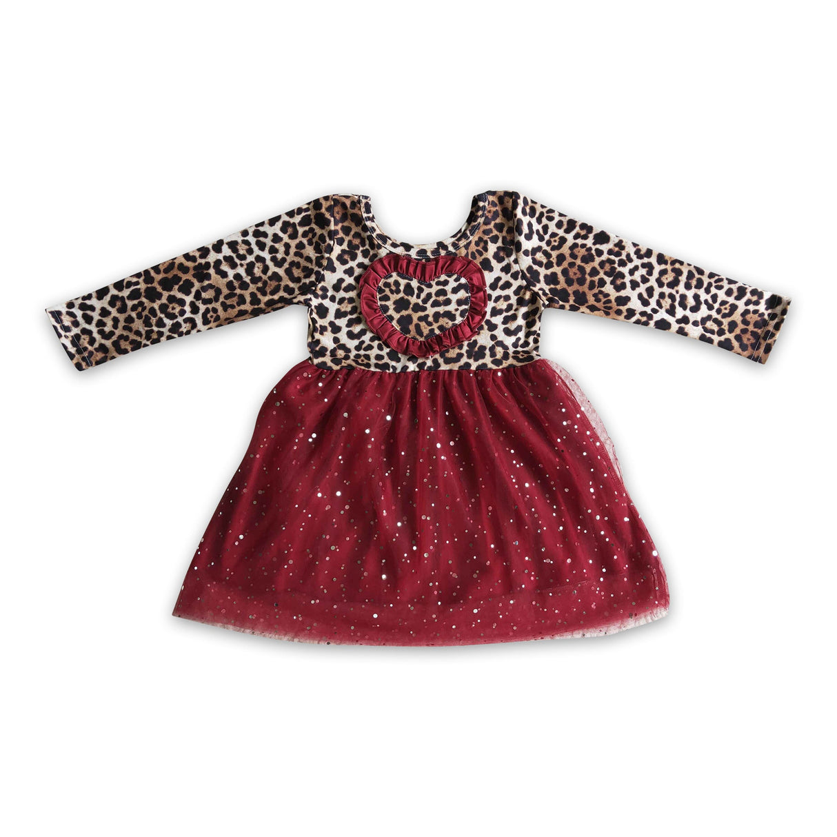 Leopard heart sparkle tulle girls valentine's dresses