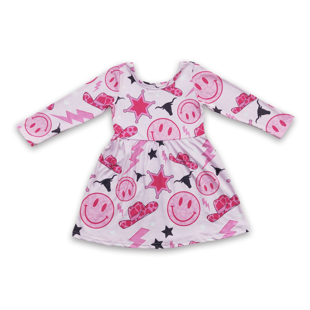Smile hat cow pink baby girls western dresses