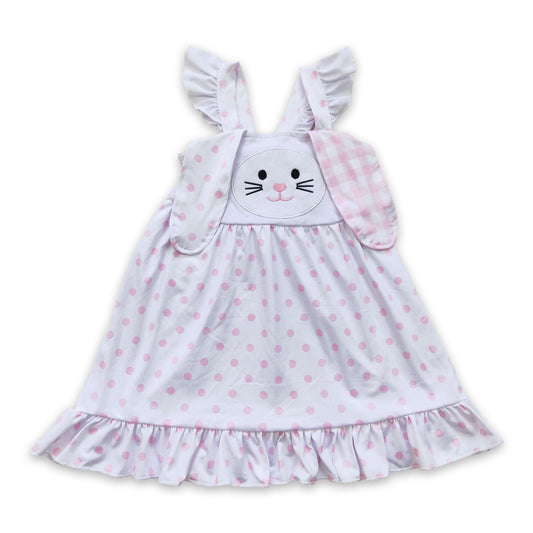 Rabbit embroidery ears polka dots baby girls easter dress