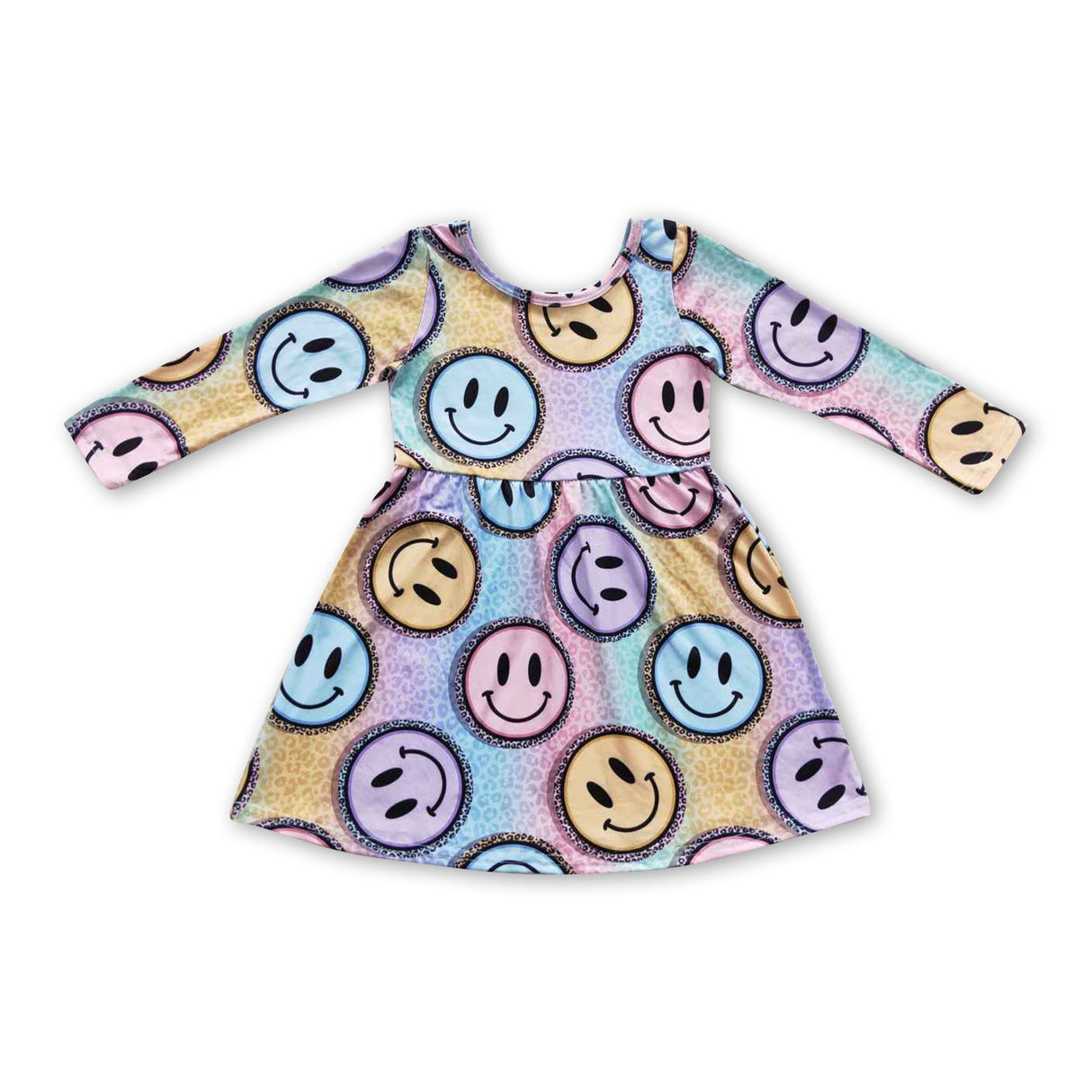 Leopard smile long sleeves baby girls dress