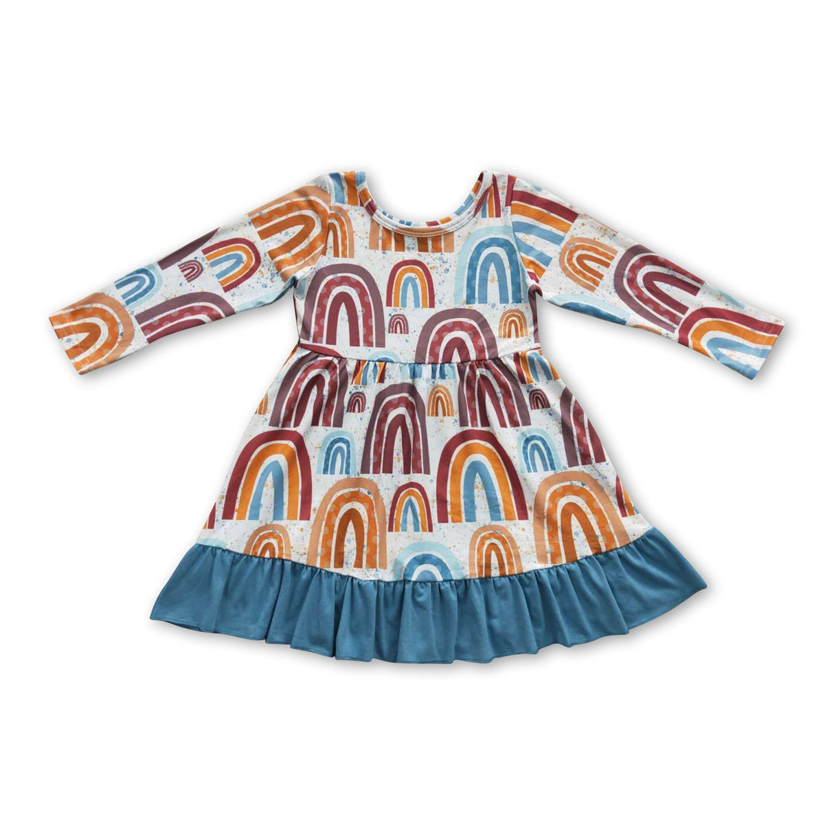 Rainbow long sleeves baby girls fall dresses