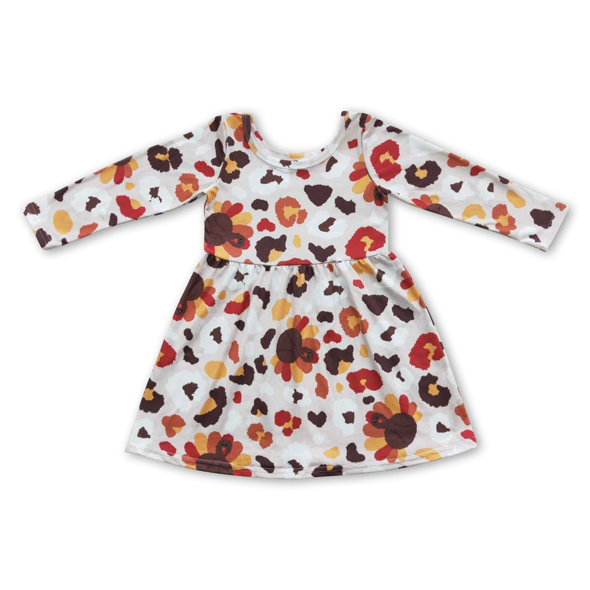 Leopard turkey long sleeves baby girls Thanksgiving dress