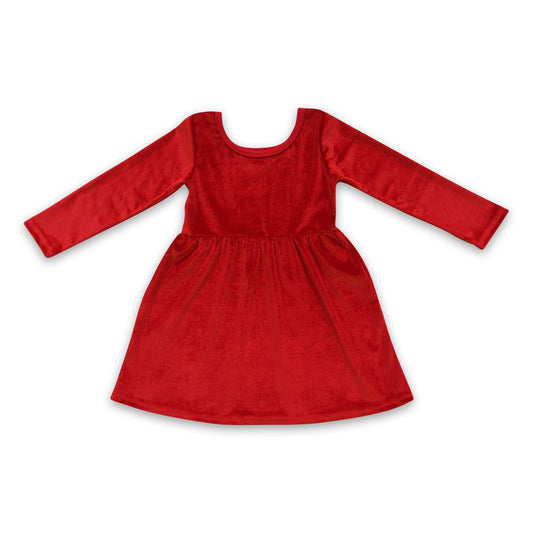 Red velvet long sleeves kids girls dresses