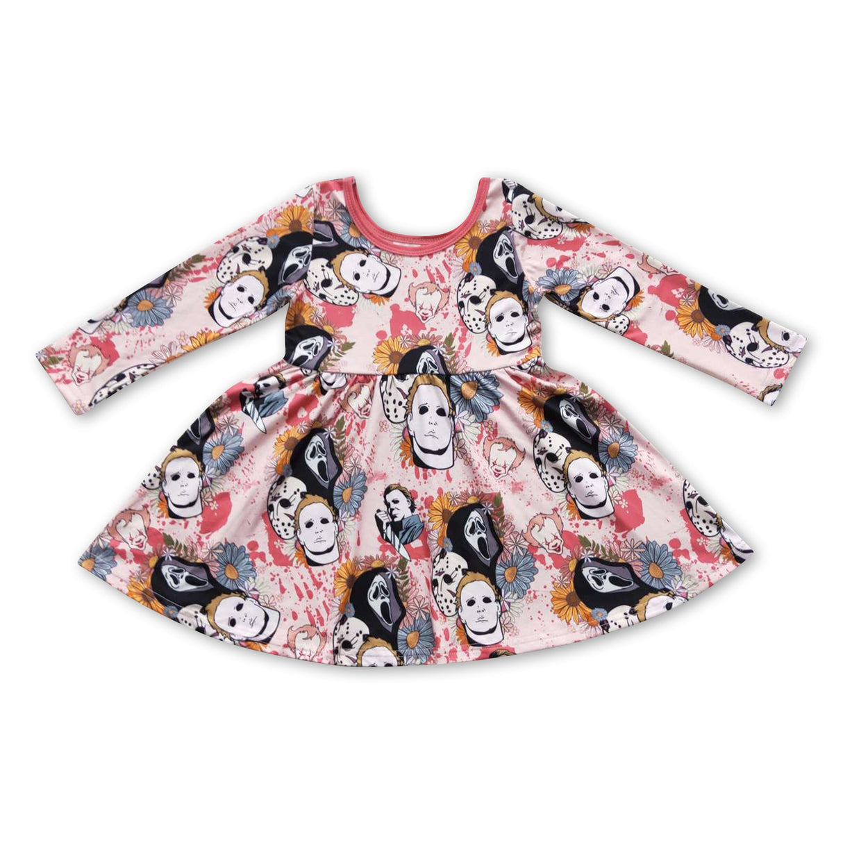 Long sleeves floral scream kids girls Halloween dresses