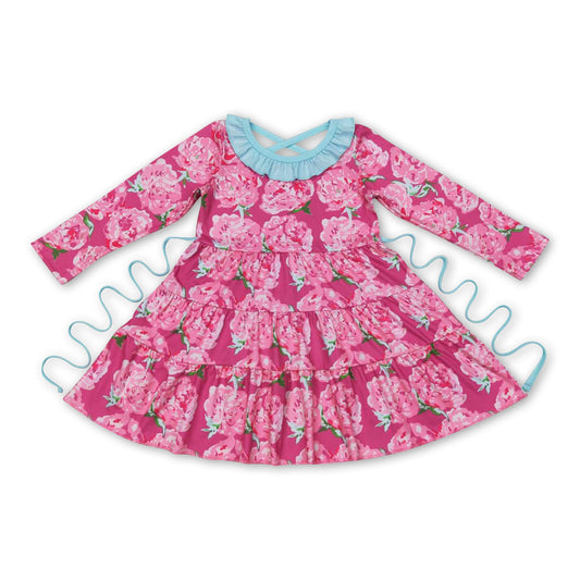 Hot pink floral ruffle kids girls twirl dresses