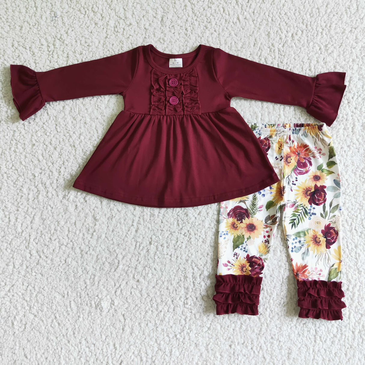Maroon cotton tunic floral leggings girls fall outfits