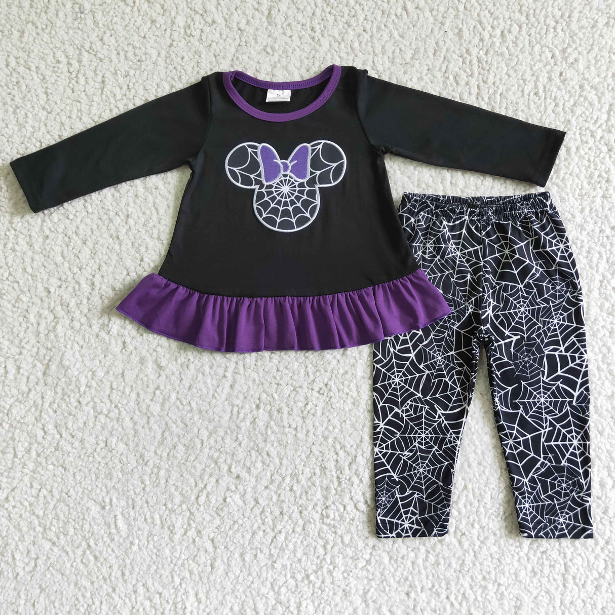 Spiderweb embroidery black purple tunic leggings girls Halloween clothing