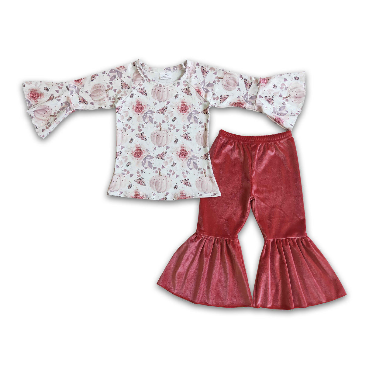 Floral pumpkin shirt velvet pants girls fall clothes