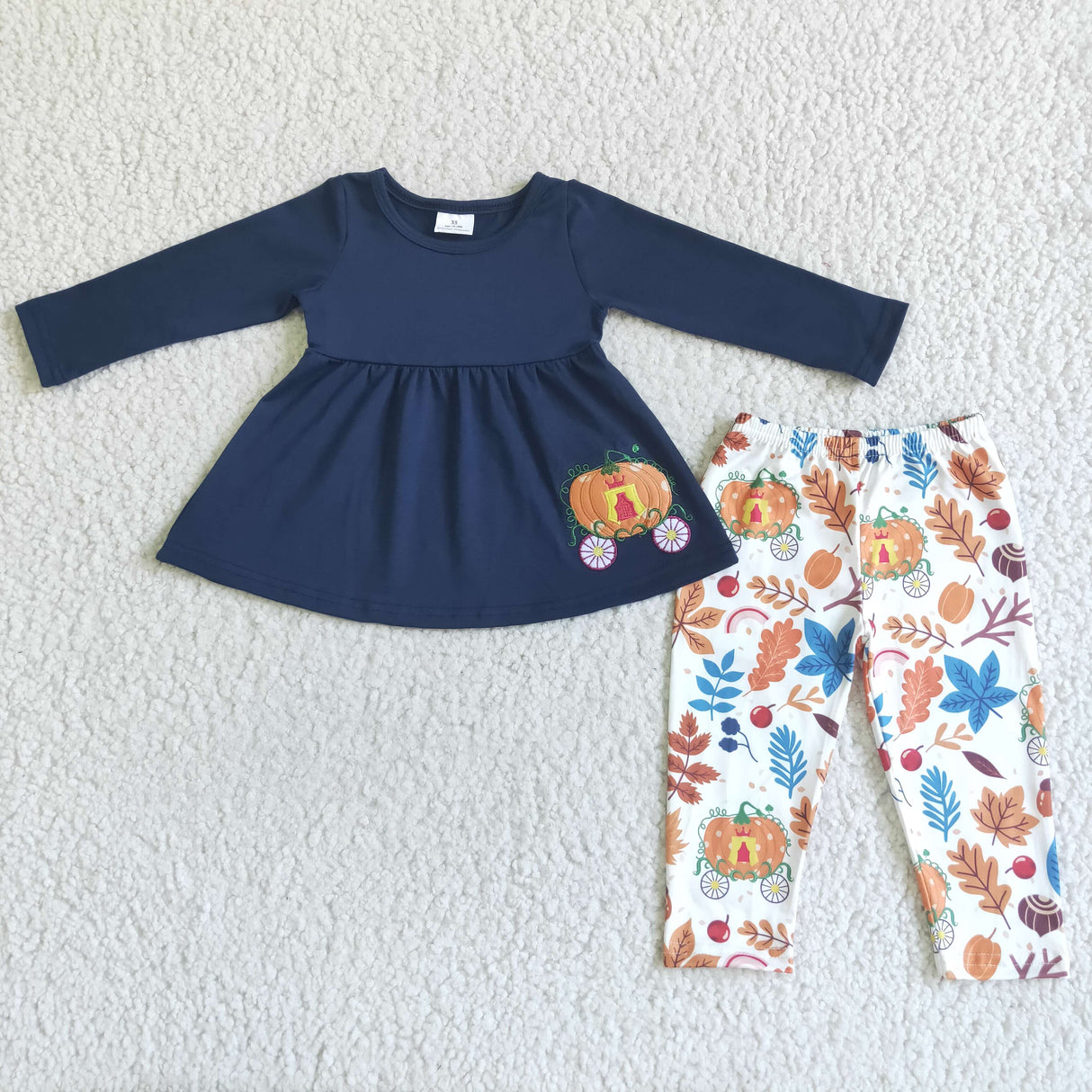 Pumpkin carriage embroidery girls fall clothing set