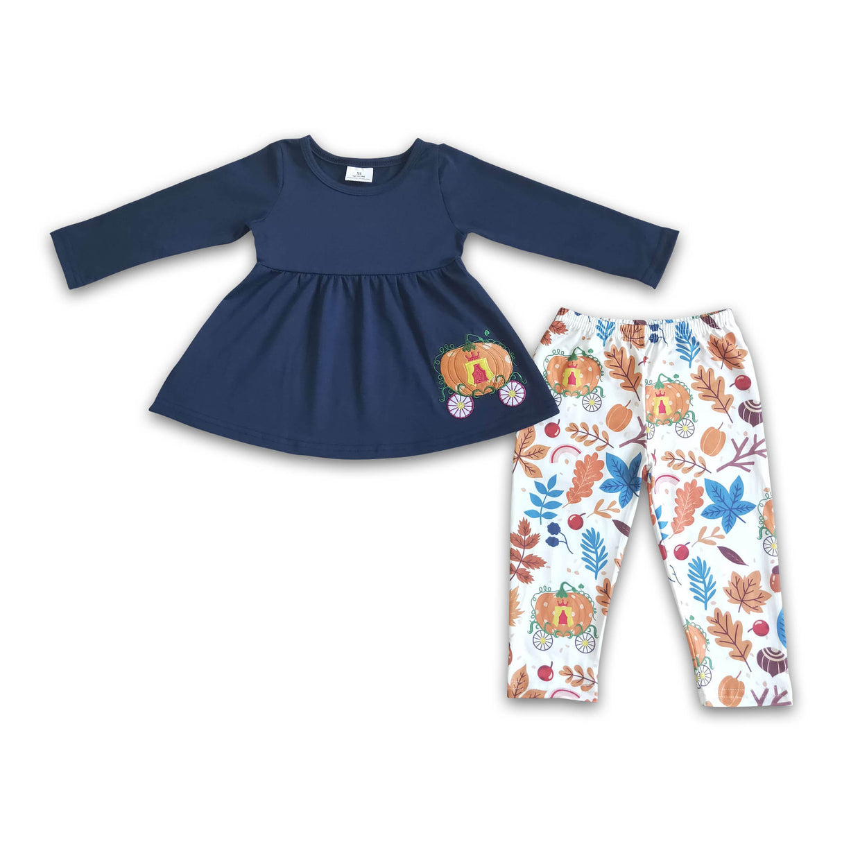Pumpkin carriage embroidery girls fall clothing set