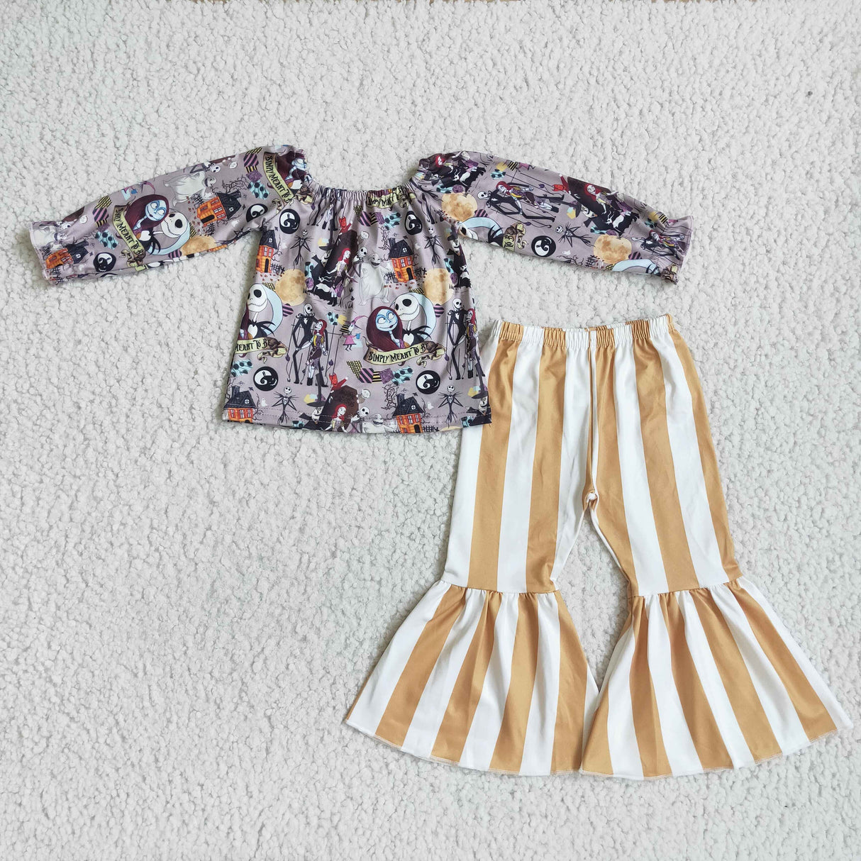 Long sleeves patchwork top stripe pants girls halloween outfits