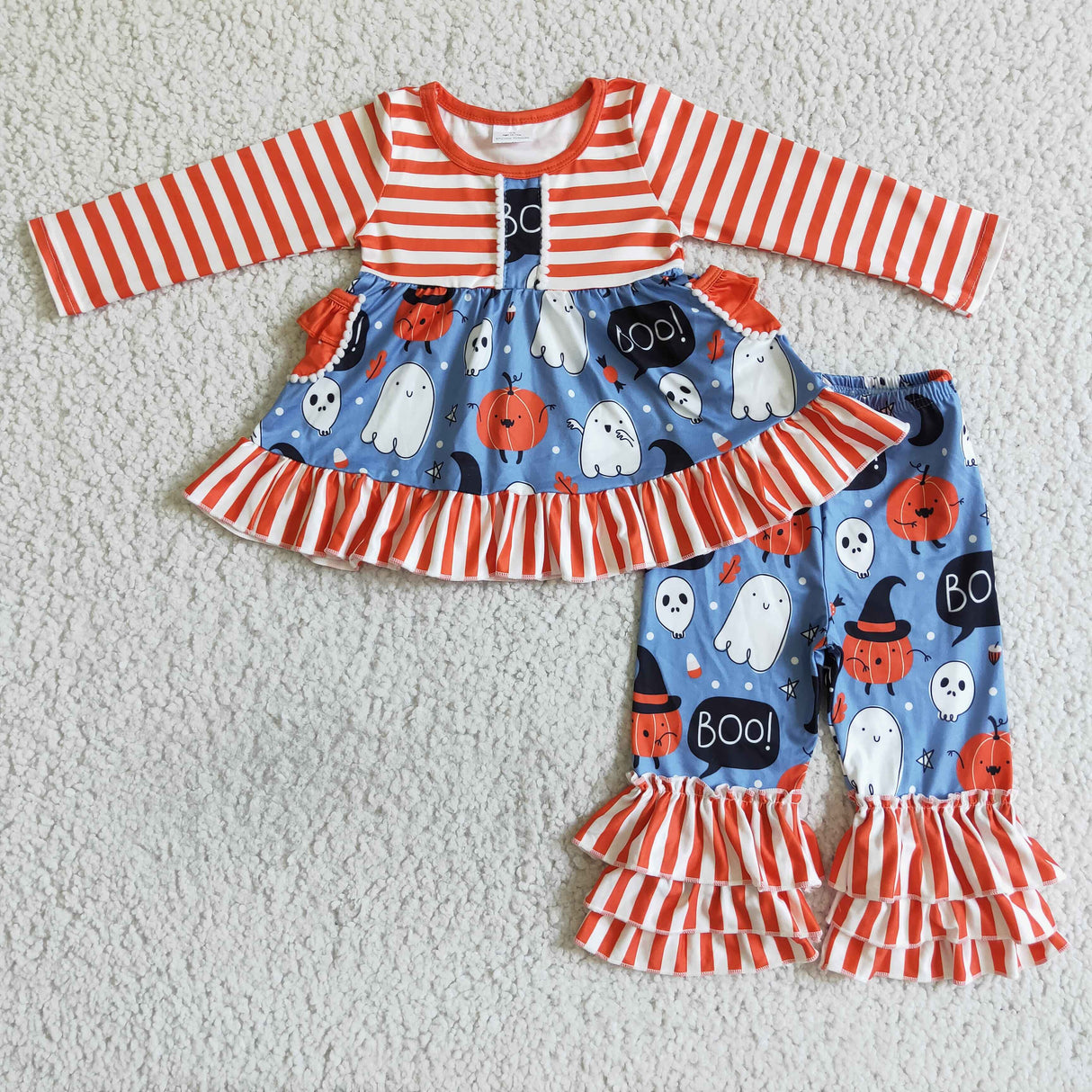 Orange stripe boo ghost girls Halloween clothing