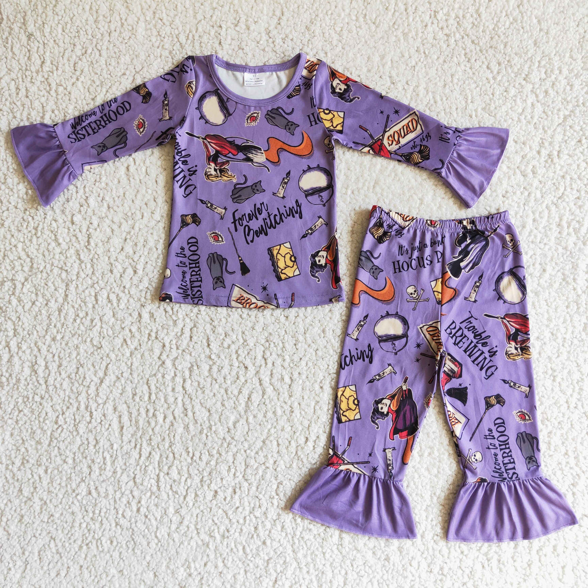 Long sleeves witches girls Halloween pajamas