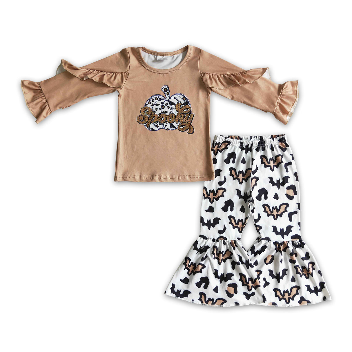 Spooky pumpkin shirt bat leopard pants kids Halloween clothes