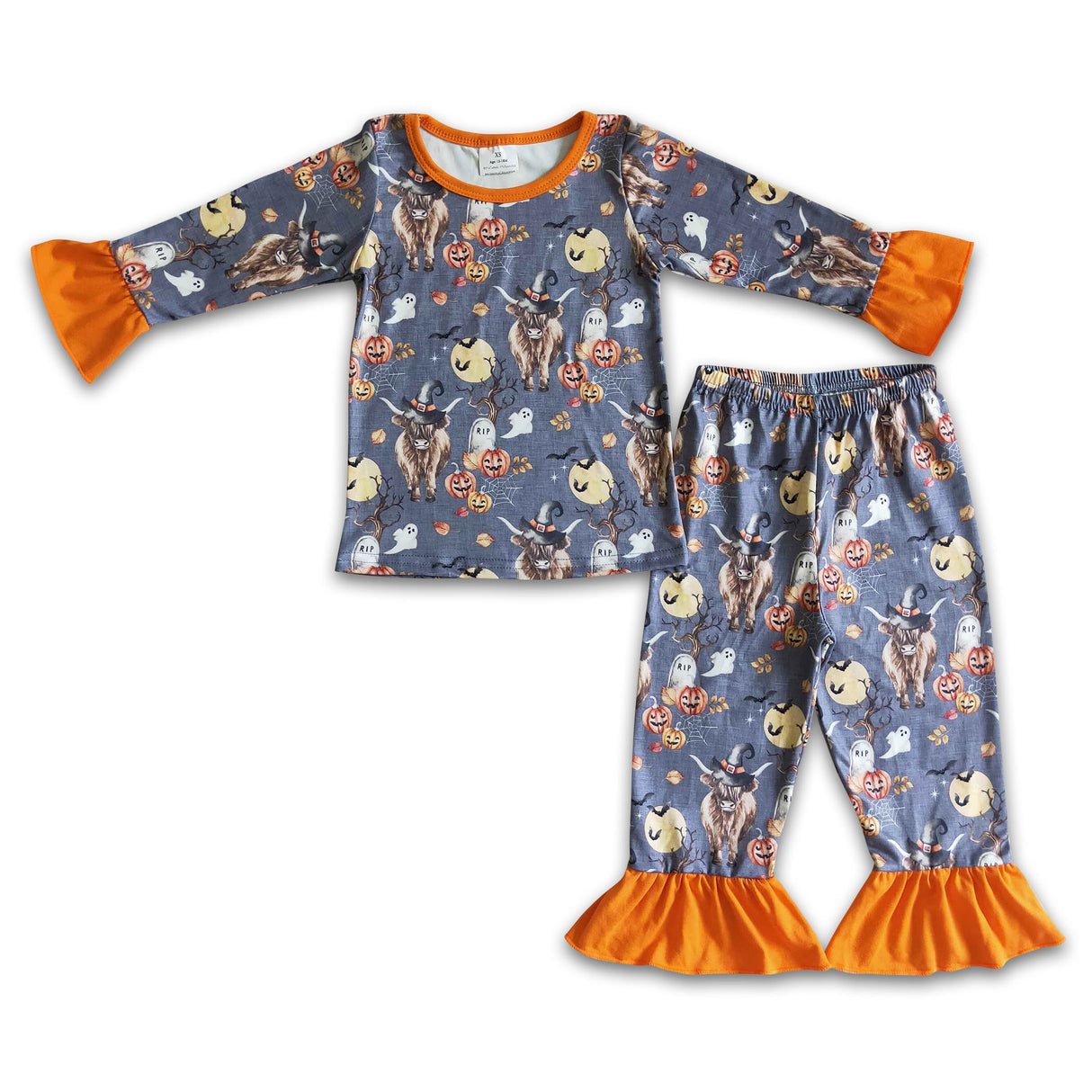 Highland cow pumpkin girls Halloween pajamas