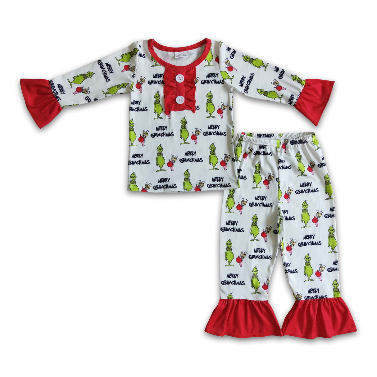 Green face merry Christmas kids girls pajamas set