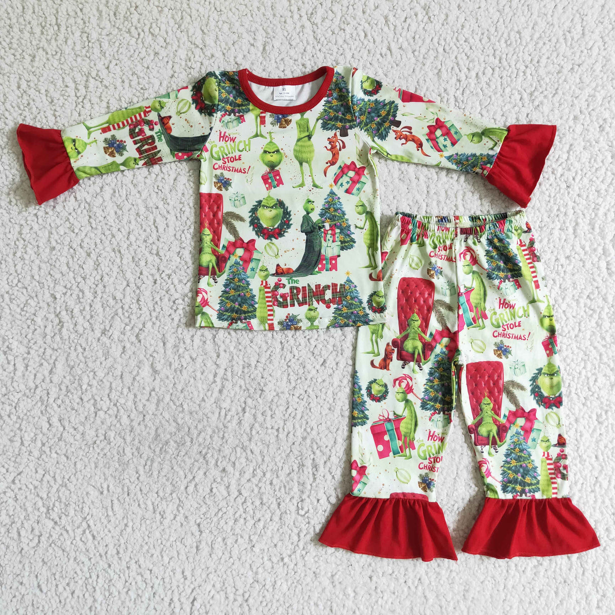 Green face long sleeve baby girls Christmas pajamas
