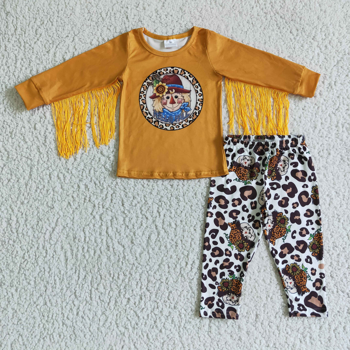 Hello fall tassels shirt scarecrow leggings kids clothes