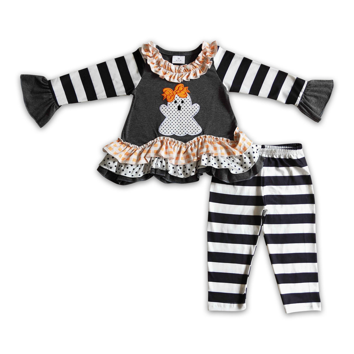 Ghost embroidery ruffle tunic leggings girls Halloween clothes