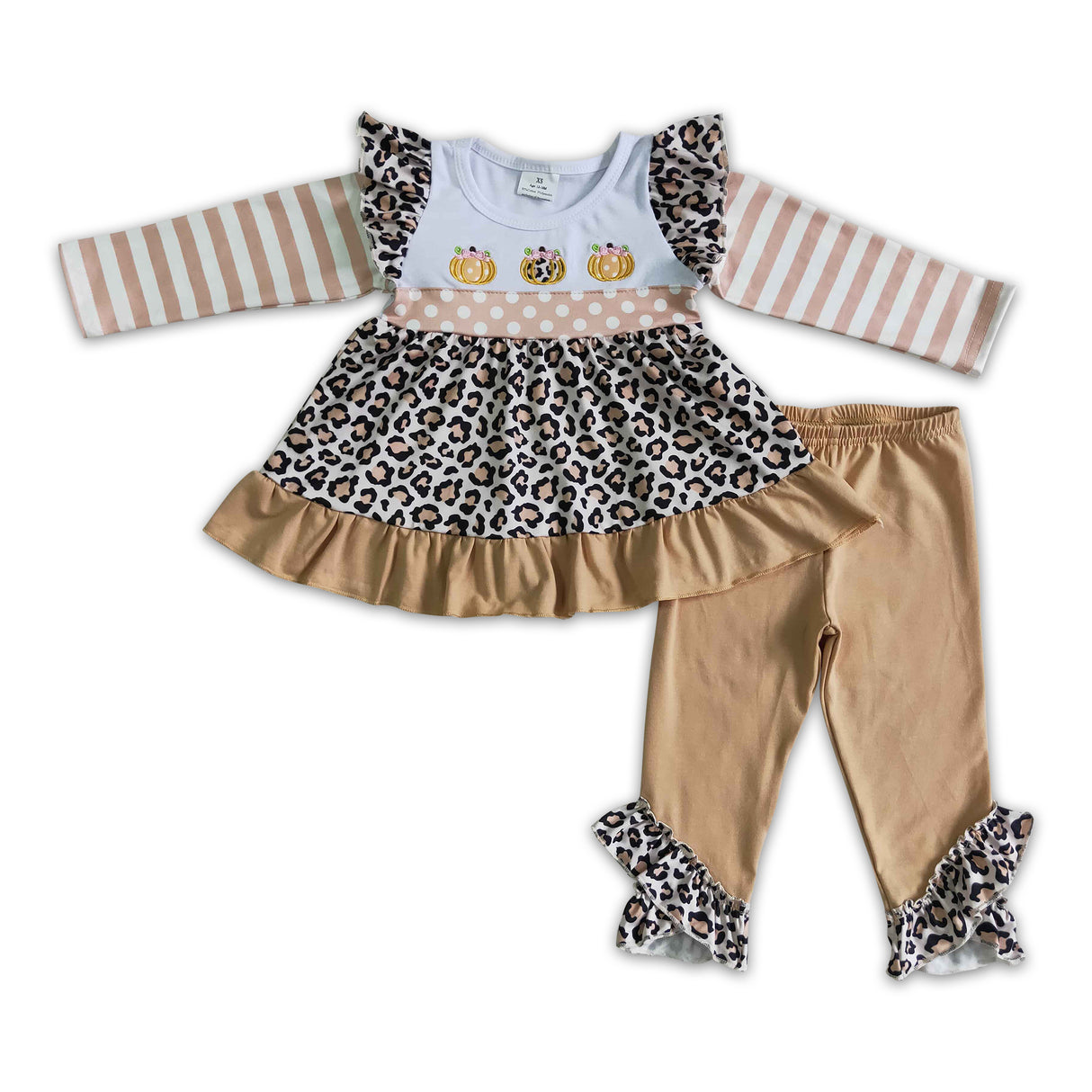 Pumpkin embroidery leopard tunic girls fall clothes