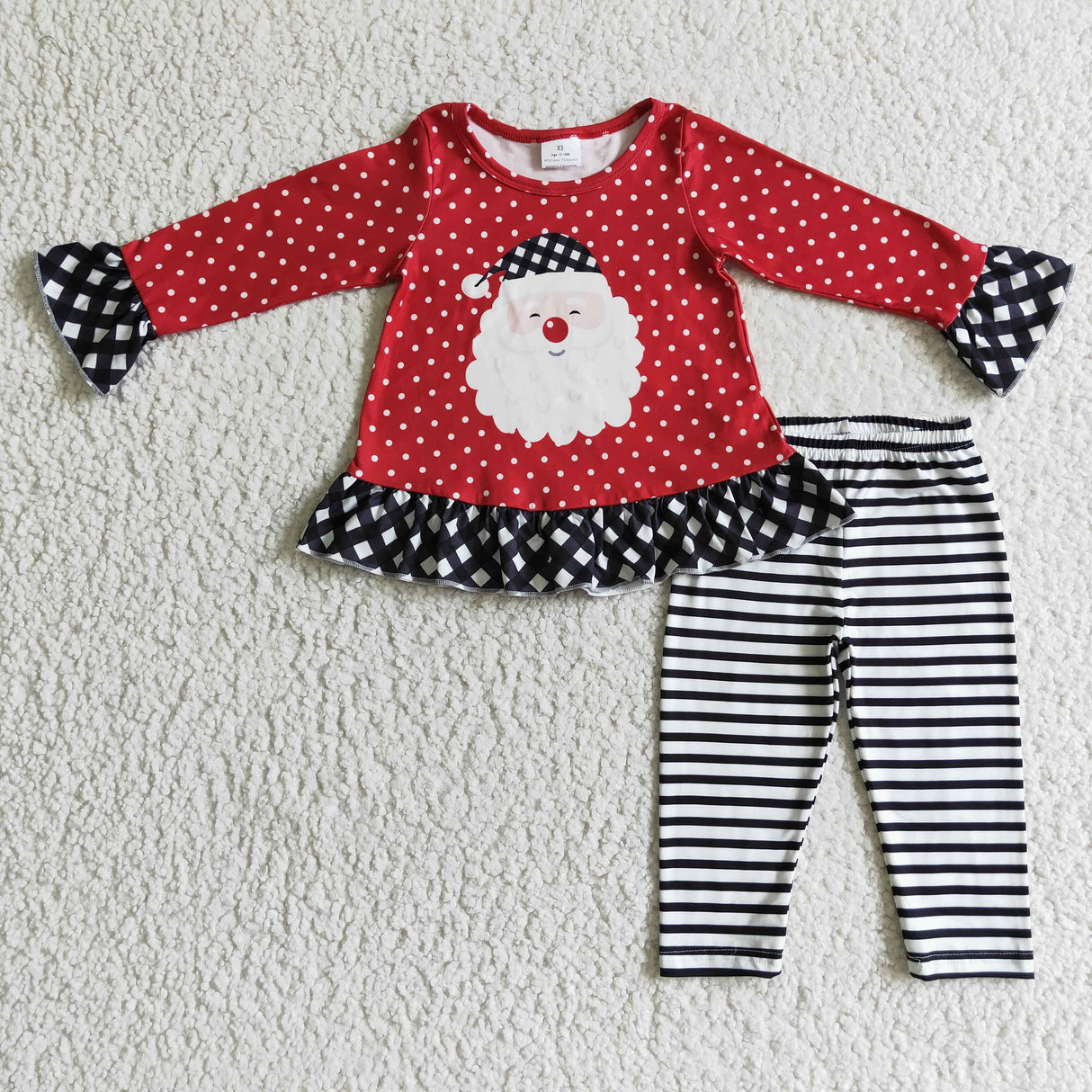 Santa polka dots shirt stripe leggings kids girls Christmas clothing
