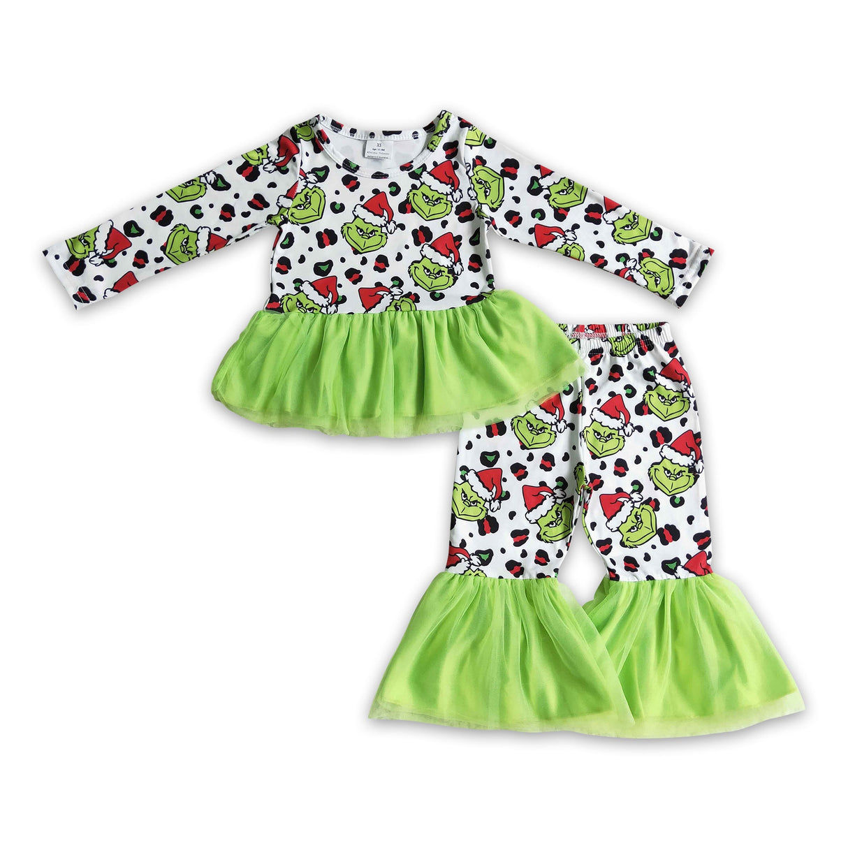 Green face leopard tulle kids girls Christmas clothing set