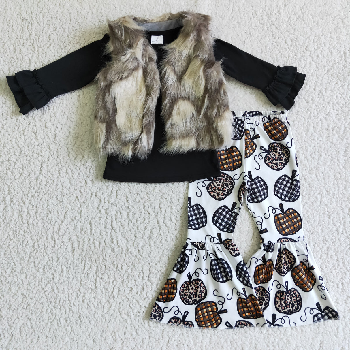 Vest match black shirt pumpkin outfits baby girls 3 pcs clothes