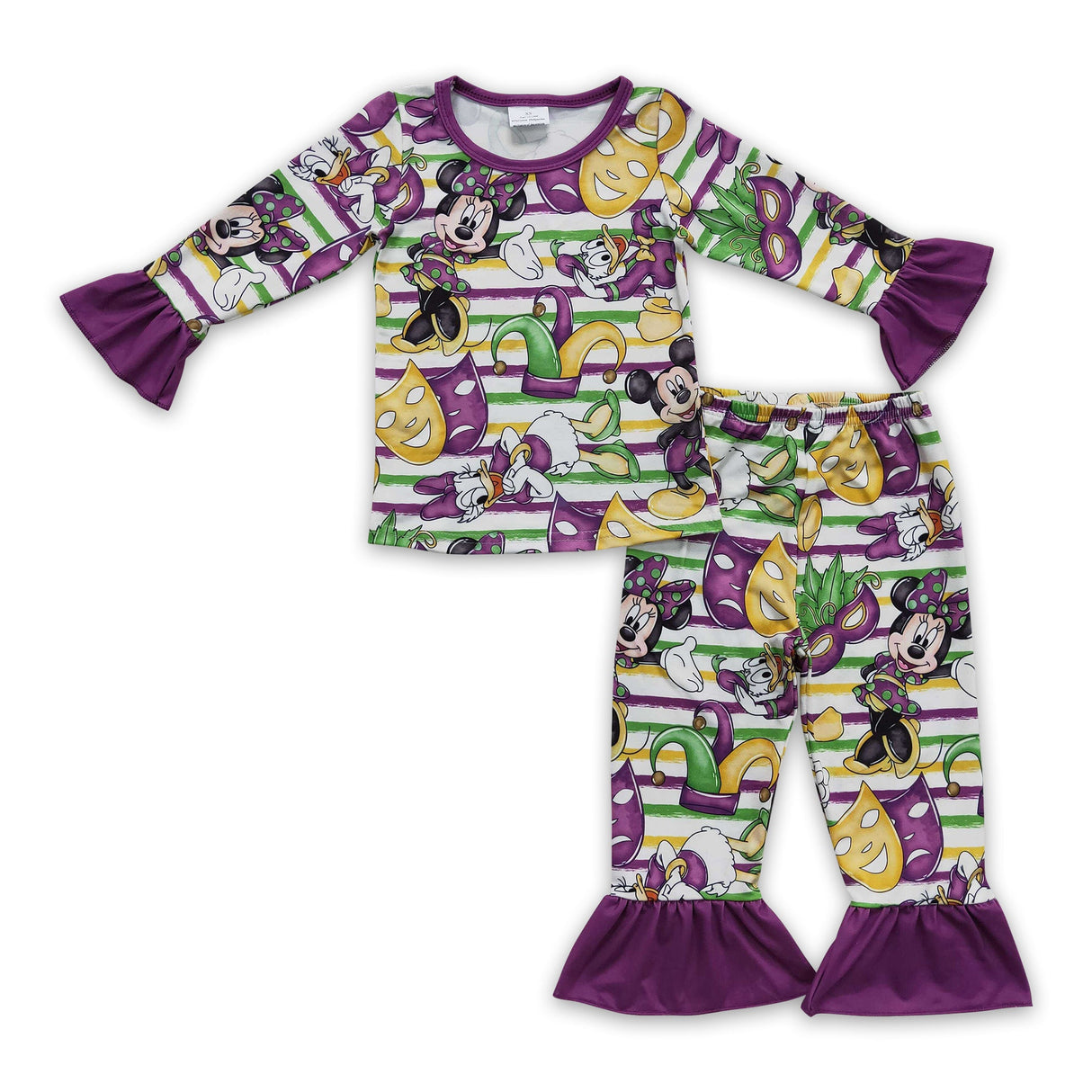 Green purple yellow stripe mouse kids girls Mardi gras pajamas