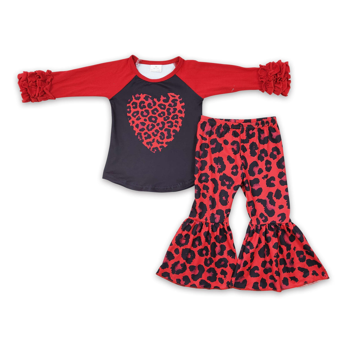 Girls Valentine's Day Outfit Set - Heart Graphic Top & Bell Bottom Pants 2-Piece Spring Collection