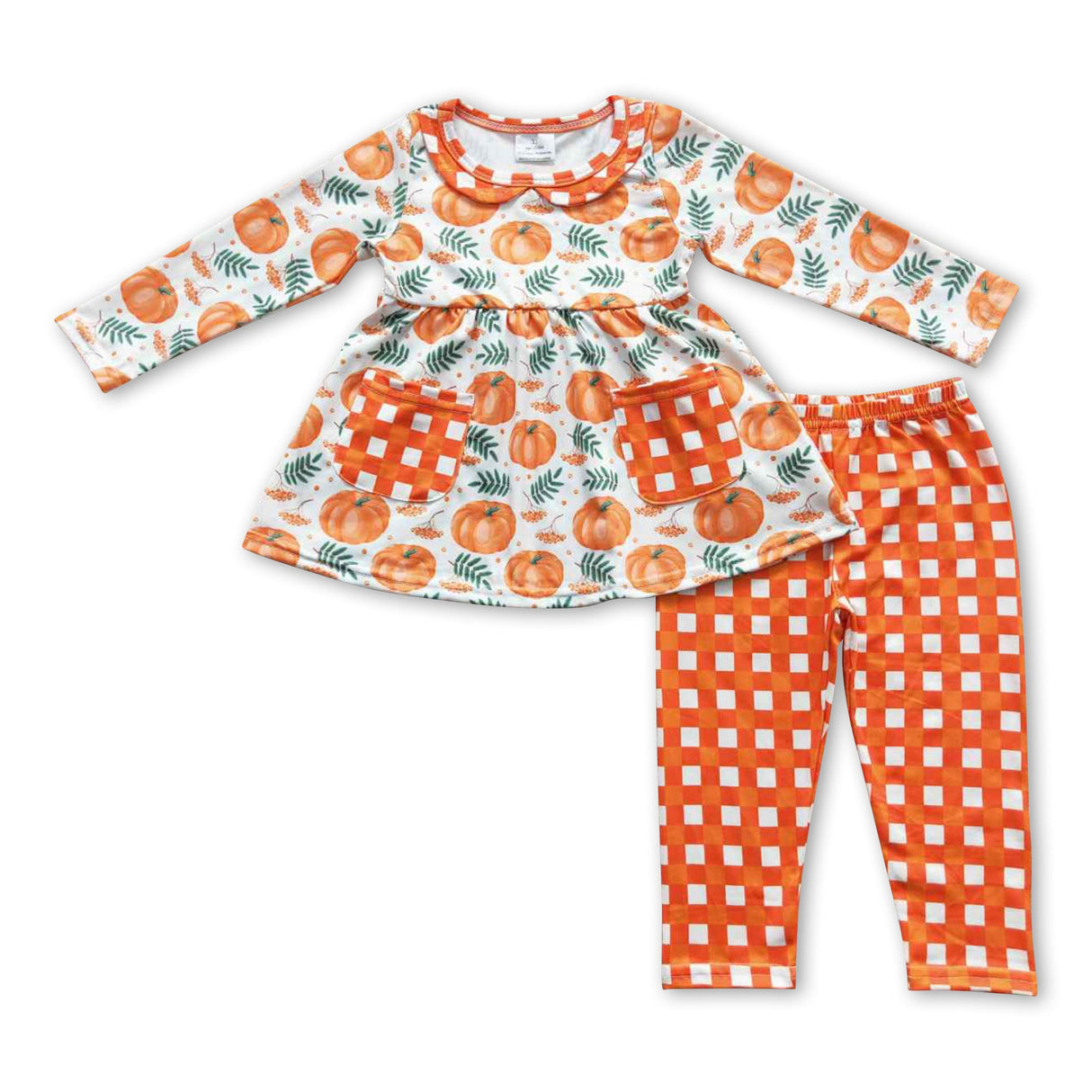 Pumpkin tunic orange plaid leggings girls fall clothes