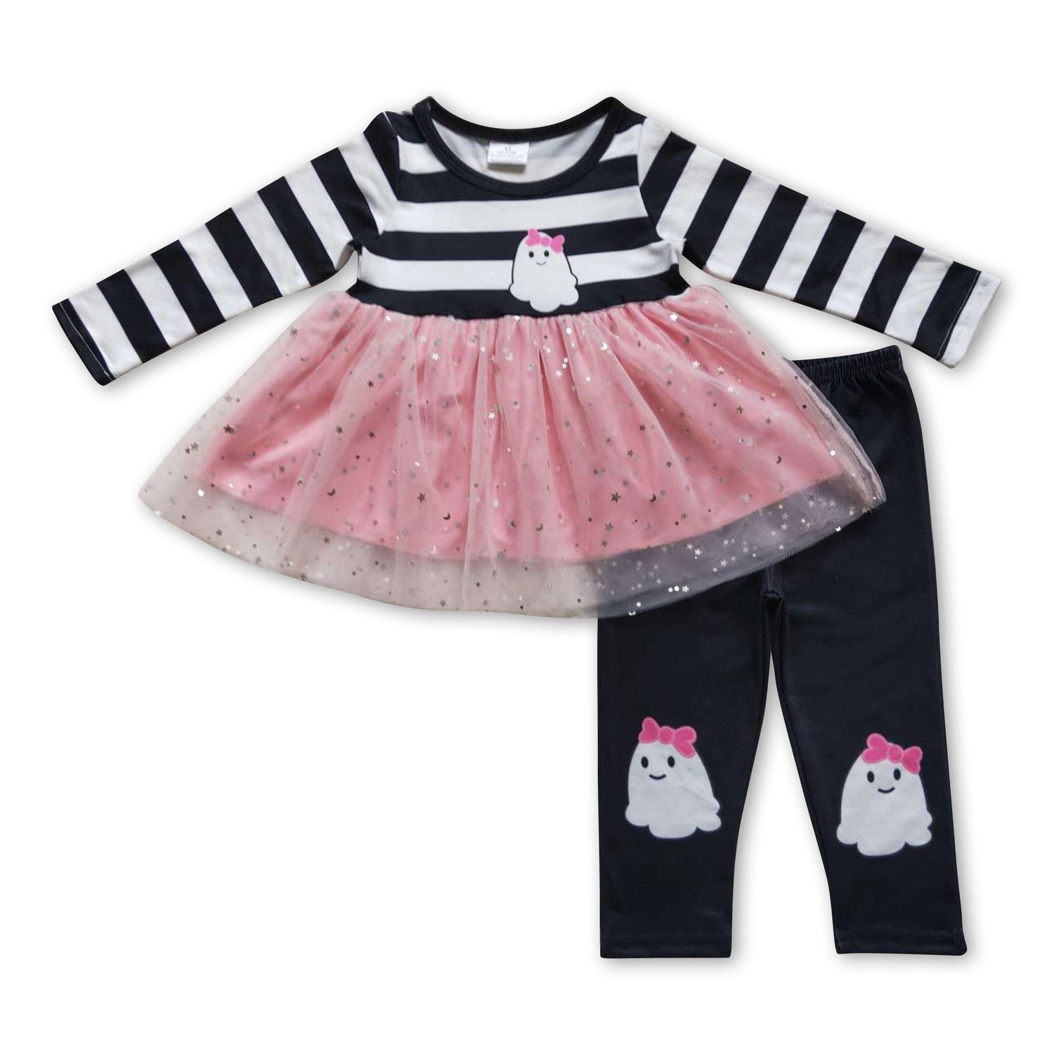 Ghost tulle tunic leggings girls Halloween clothing set