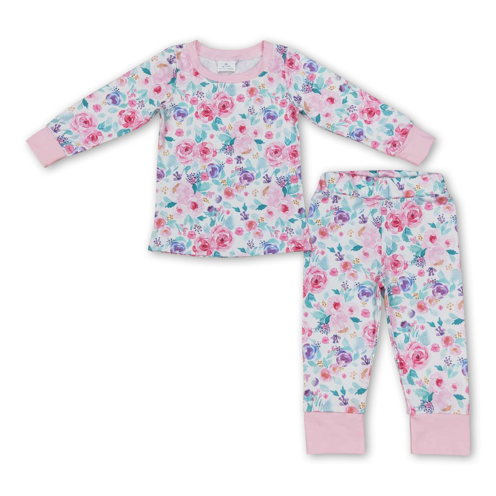 Toddler Girls' Pajama Sets Long Sleeve Xiaohua grain velvet pajamas set pink Round Neck