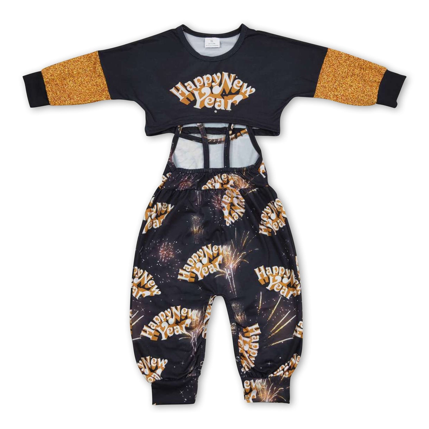 Happy new year gold jumpsuit top kids girls clothing